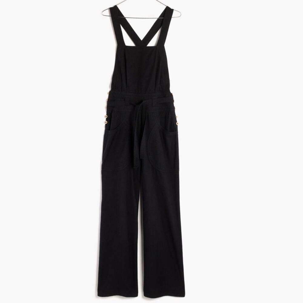 Ulla Johnson Black Cotton Wide Leg Suvi Overalls Jumpsuit - 6 belt missing